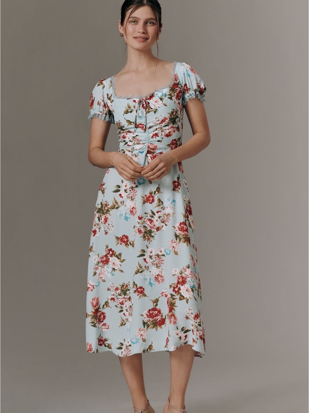 LIKE NEW ANTHROPOLOGIE Printed Midi Dress, Light Blue, size XS